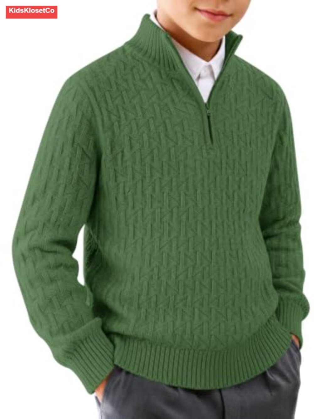 Boys Quarter Zip Pullover Textured Knit Mock Neck Long Sleeve Sweater